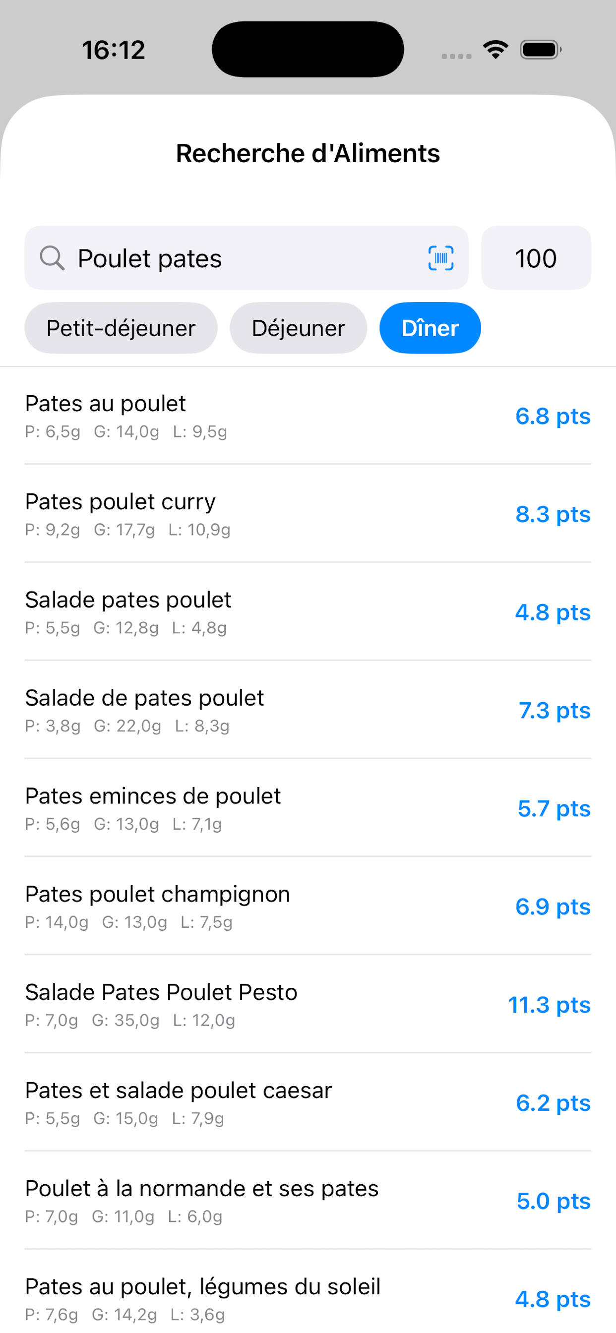 Recherche d'aliment Wedodiet